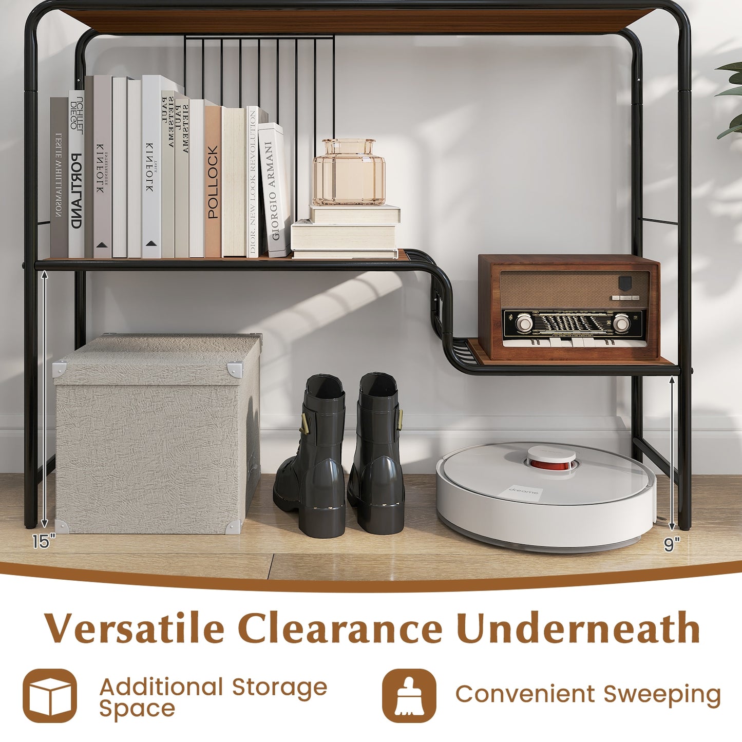 Urban Chic Console Table with Dual Storage Shelves and Sleek Metal Frame for Stylish Living Spaces