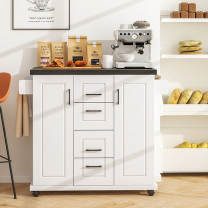 Kitchen Island Cart with Storage Drawers Wheels and Spice Rack