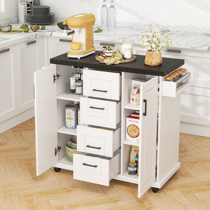 Kitchen Island Cart with Storage Drawers Wheels and Spice Rack
