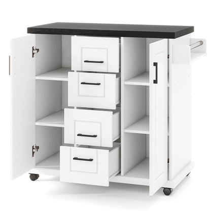 Kitchen Island Cart with Storage Drawers Wheels and Spice Rack