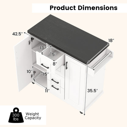 Kitchen Island Cart with Storage Drawers Wheels and Spice Rack