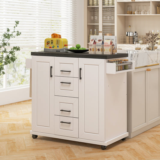 Kitchen Island Cart with Storage Drawers Wheels and Spice Rack