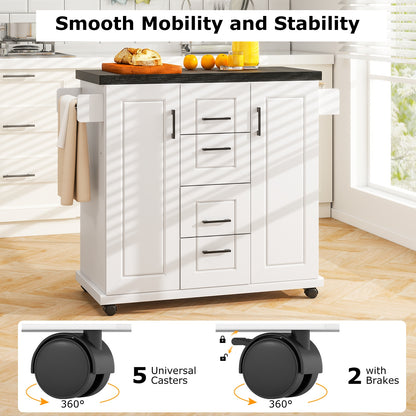 Kitchen Island Cart with Storage Drawers Wheels and Spice Rack