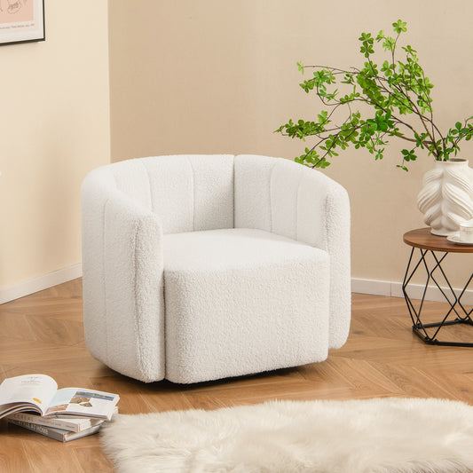 Contemporary Sherpa Upholstered Accent Chair with Ergonomic Curved Back and Armrests