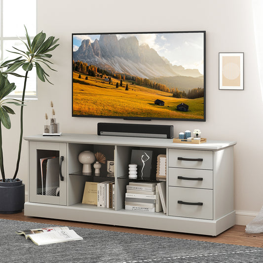 Media Console Table 63 Inch with 3 Drawers 2 Glass Shelves Supports TVs up to 73 Inches - Grey