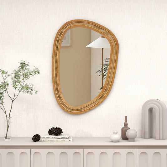 Chic Boho 33" x 23.5" Irregular PVC Rattan Wall Mirror with Wooden Frame