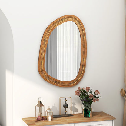 Chic Boho 33" x 23.5" Irregular PVC Rattan Wall Mirror with Wooden Frame