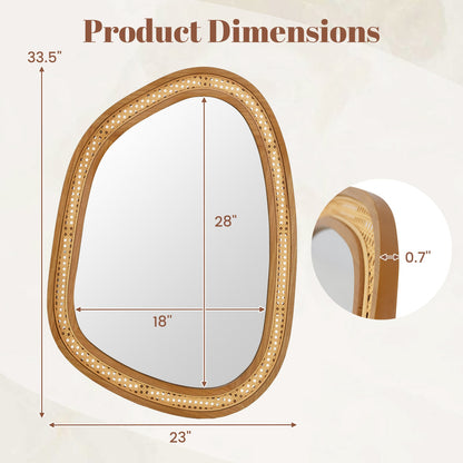Chic Boho 33" x 23.5" Irregular PVC Rattan Wall Mirror with Wooden Frame