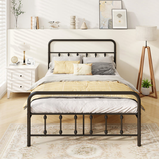 Victorian Style Metal Bed Frame with Headboard and 12.5" Underbed Storage – Full Size