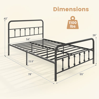 Victorian Style Metal Bed Frame with Headboard and 12.5" Underbed Storage – Full Size