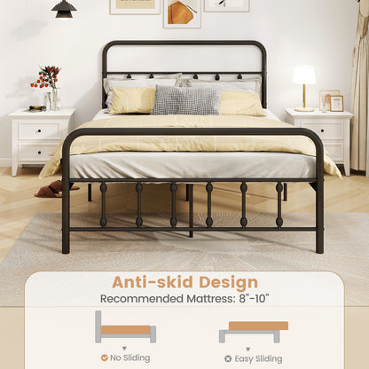 Victorian Style Metal Bed Frame with Headboard and 12.5" Underbed Storage – Full Size