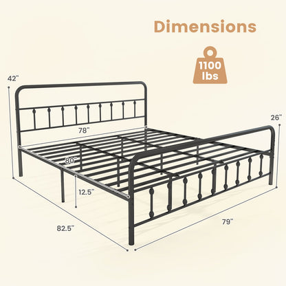 Victorian Style Metal Bed Frame with Headboard and 12.5" Underbed Storage – King Size