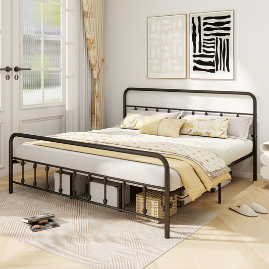 Victorian Style Metal Bed Frame with Headboard and 12.5" Underbed Storage – King Size
