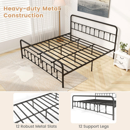 Victorian Style Metal Bed Frame with Headboard and 12.5" Underbed Storage – King Size