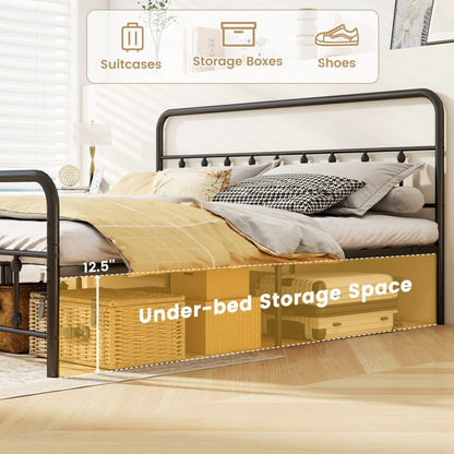 Victorian Style Metal Bed Frame with Headboard and 12.5" Underbed Storage – King Size