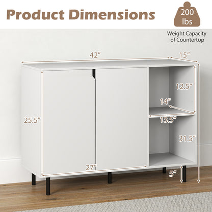 42 Inch Kitchen Sideboard Buffet Cabinet with Adjustable Storage Shelves and Spacious Countertop