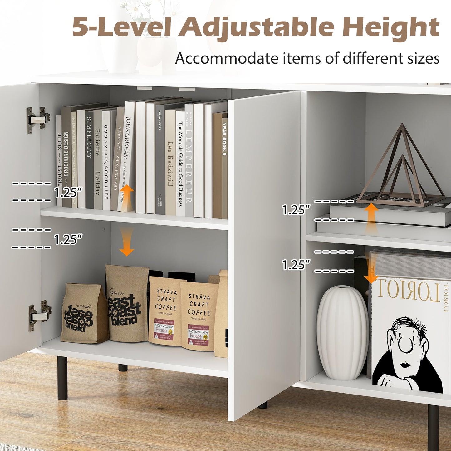 42 Inch Kitchen Sideboard Buffet Cabinet with Adjustable Storage Shelves and Spacious Countertop