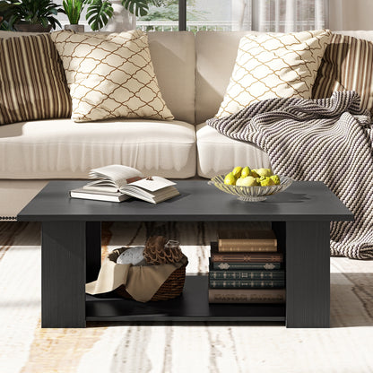 Wooden Coffee Table with Two Tier Storage Shelf Modern Black Design