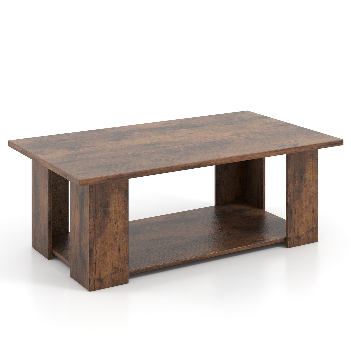 Wooden Coffee Table with Two Tier Storage Shelf Modern Brown Design