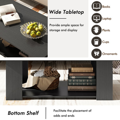 Wooden Coffee Table with Two Tier Storage Shelf Modern Black Design