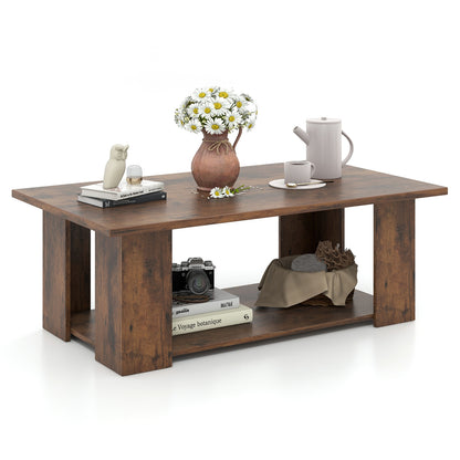Wooden Coffee Table with Two Tier Storage Shelf Modern Brown Design
