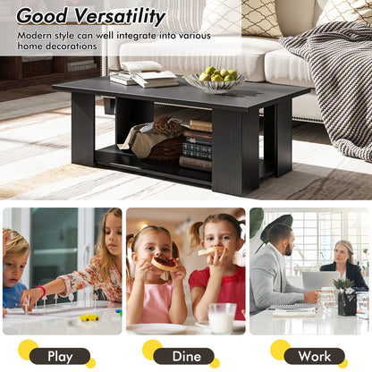 Wooden Coffee Table with Two Tier Storage Shelf Modern Black Design