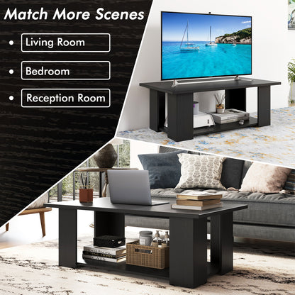 Wooden Coffee Table with Two Tier Storage Shelf Modern Black Design