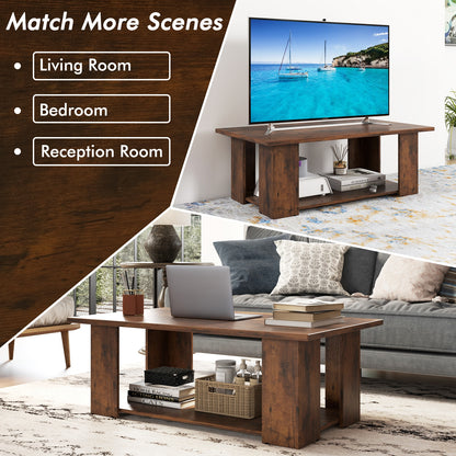 Wooden Coffee Table with Two Tier Storage Shelf Modern Brown Design