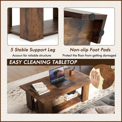 Wooden Coffee Table with Two Tier Storage Shelf Modern Brown Design