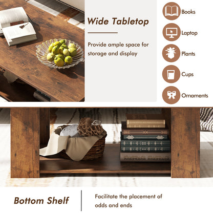 Wooden Coffee Table with Two Tier Storage Shelf Modern Brown Design