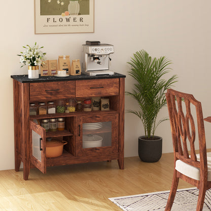 Modern Coffee Bar Cabinet with Two Spacious Drawers and Open Storage Compartment