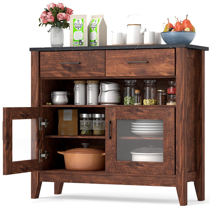 Modern Coffee Bar Cabinet with Two Spacious Drawers and Open Storage Compartment