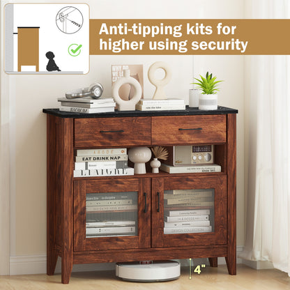 Modern Coffee Bar Cabinet with Two Spacious Drawers and Open Storage Compartment