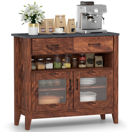 Modern Coffee Bar Cabinet with Two Spacious Drawers and Open Storage Compartment