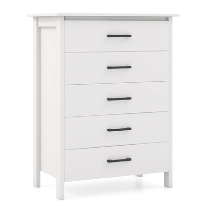 Modern 5 Drawer Dresser with Metal Handles, Storage Chest for Bedroom or Entryway – White Oak