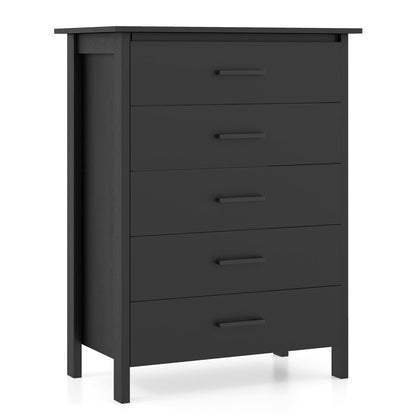 Modern 5 Drawer Dresser with Metal Handles, Storage Chest for Bedroom or Entryway – Black Oak