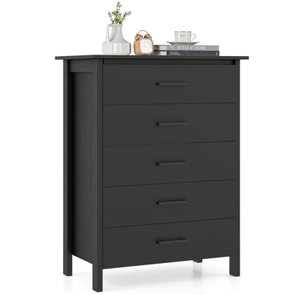 Modern 5 Drawer Dresser with Metal Handles, Storage Chest for Bedroom or Entryway – Black Oak