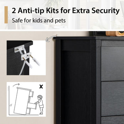 Modern 5 Drawer Dresser with Metal Handles, Storage Chest for Bedroom or Entryway – Black Oak