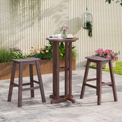Outdoor Saddle Bar Stools Set of 2, 29 Inch HDPE Armless Patio Seating with Footrest, Brown Finish