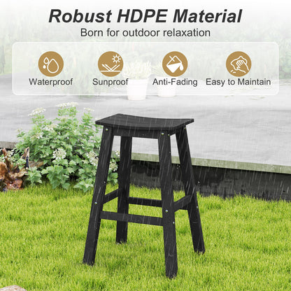 Outdoor Saddle Bar Stools Set of 2, 29 Inch HDPE Armless Patio Seating with Footrest, Black Finish
