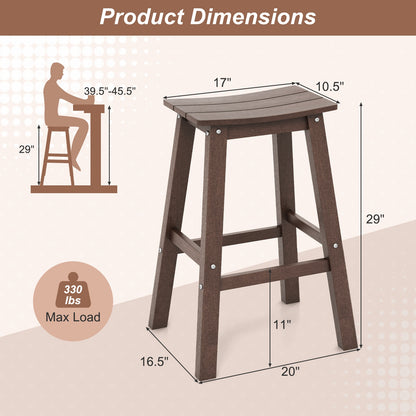 Outdoor Saddle Bar Stools Set of 2, 29 Inch HDPE Armless Patio Seating with Footrest, Brown Finish