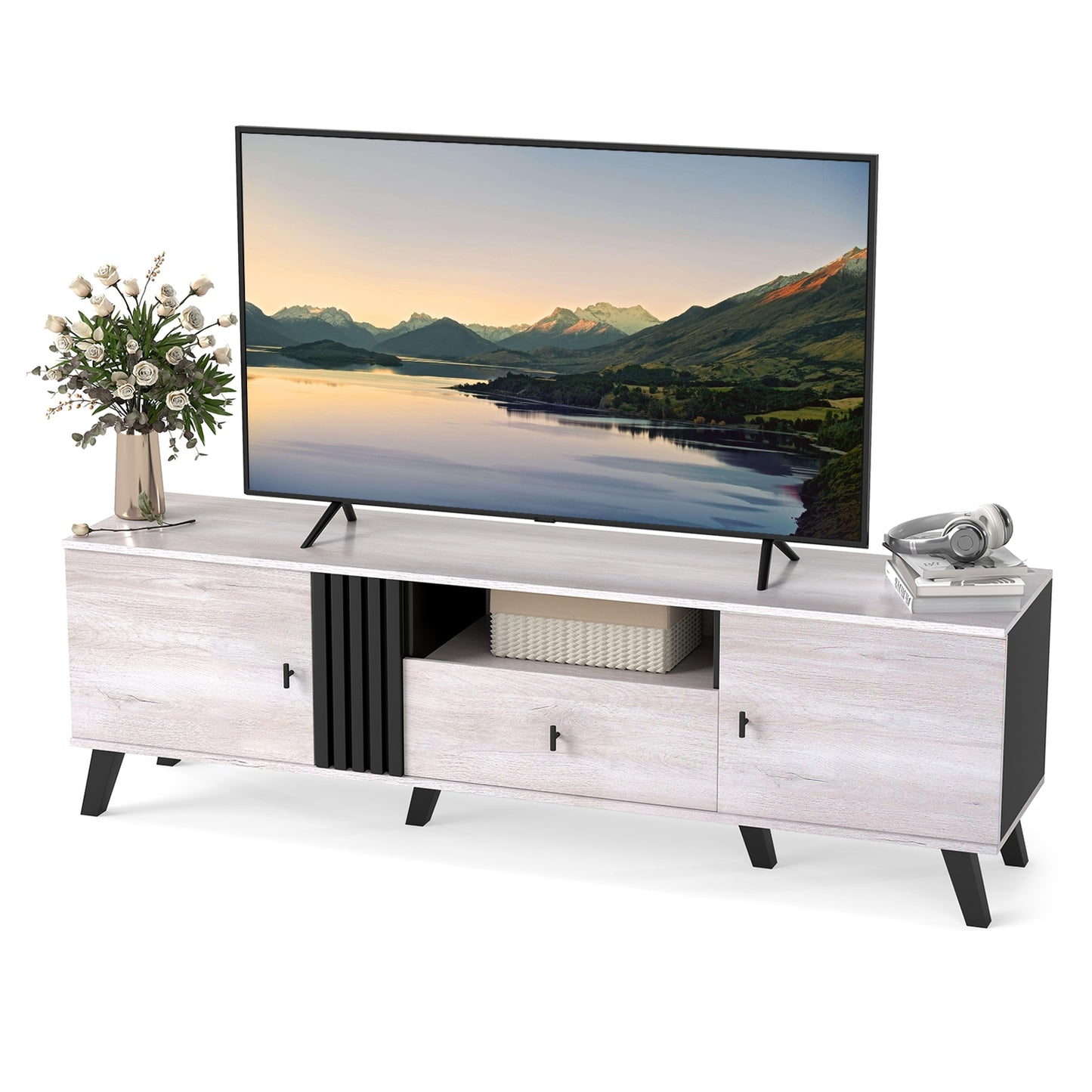 Mid Century Modern Entertainment Console with Storage for TVs up to 80 Inches