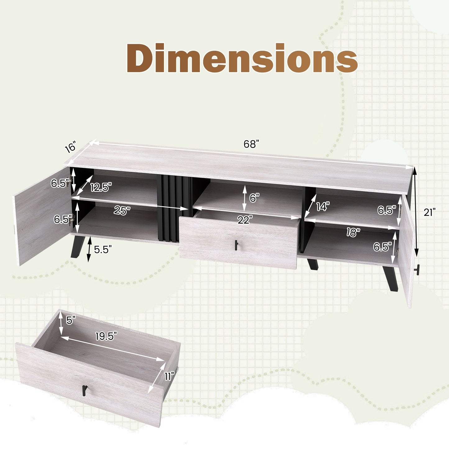 Mid Century Modern Entertainment Console with Storage for TVs up to 80 Inches