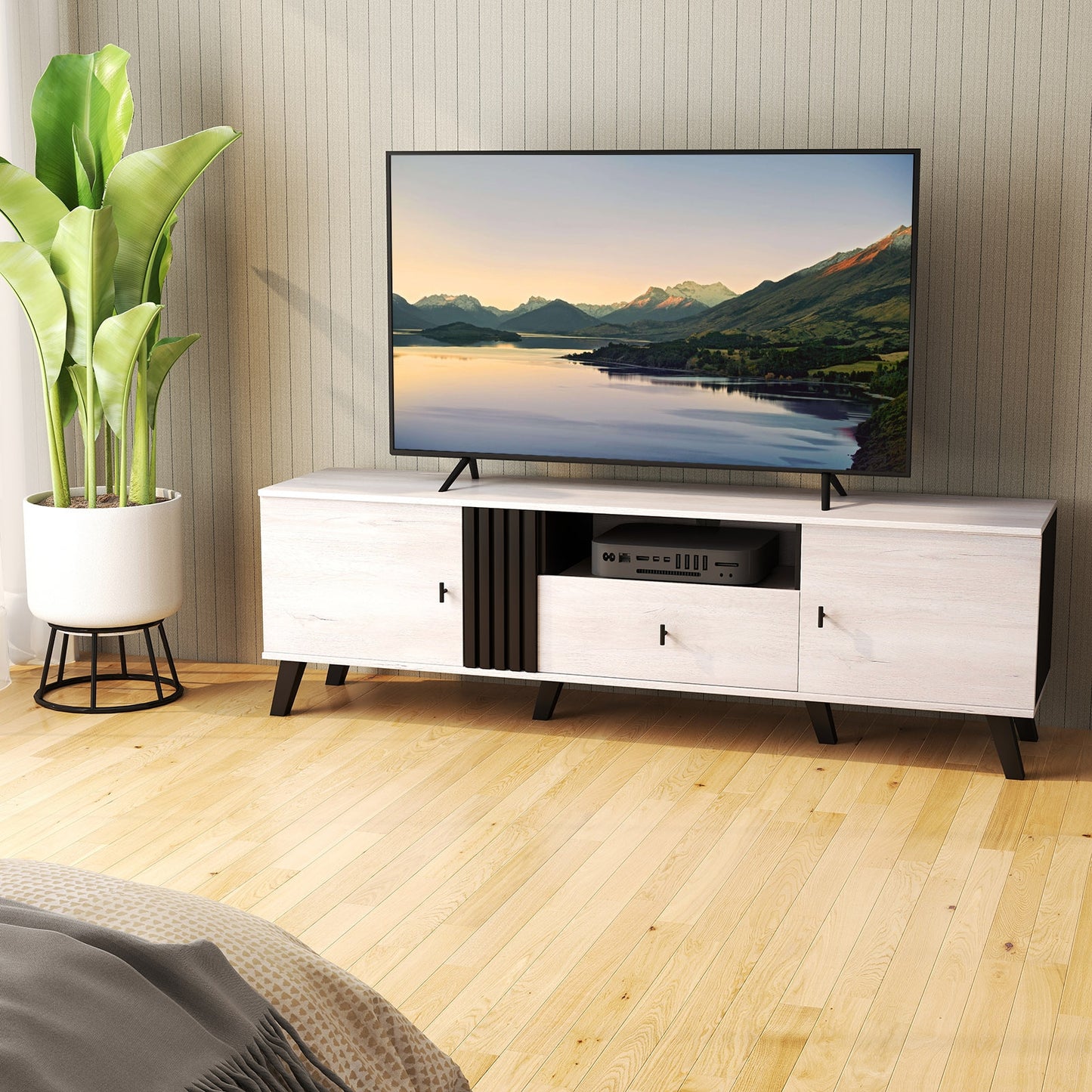 Mid Century Modern Entertainment Console with Storage for TVs up to 80 Inches