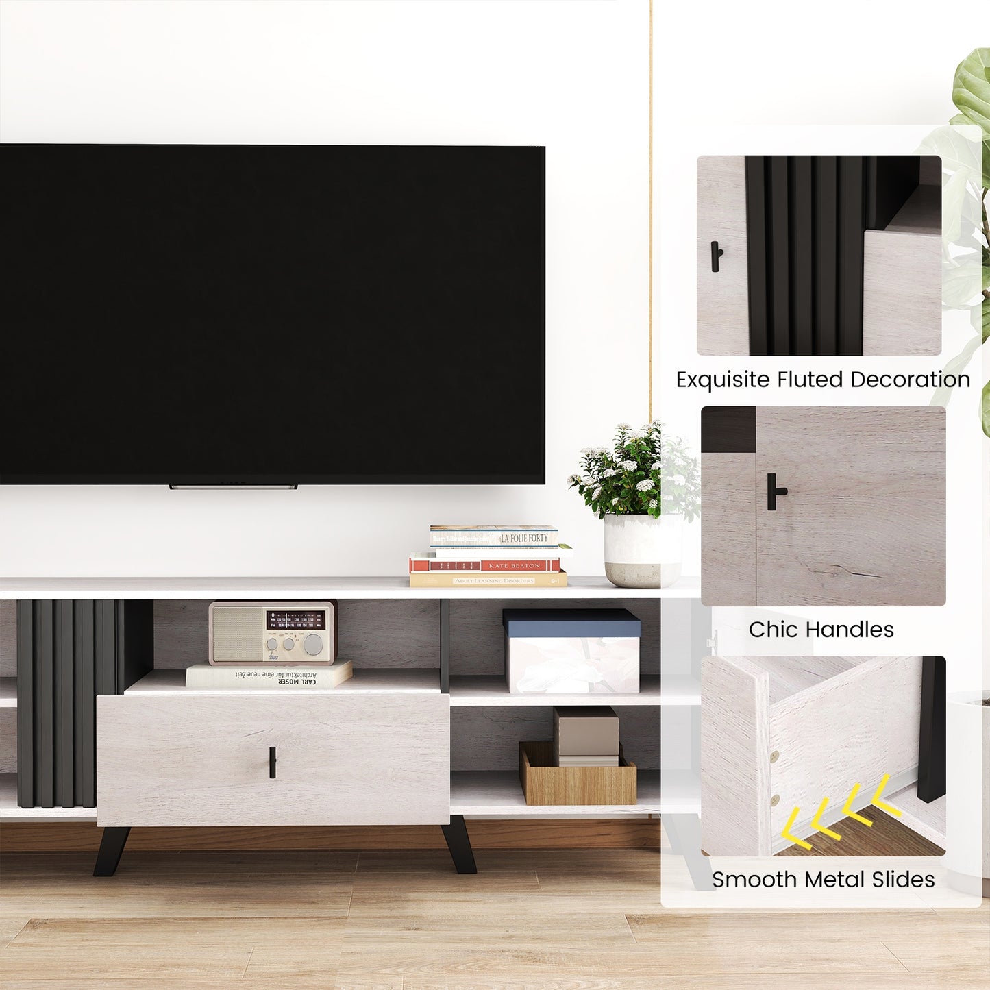 Mid Century Modern Entertainment Console with Storage for TVs up to 80 Inches