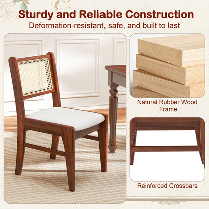 Cane Back Dining Chairs with Padded Seat and Solid Rubber Wood Frame Set of 2