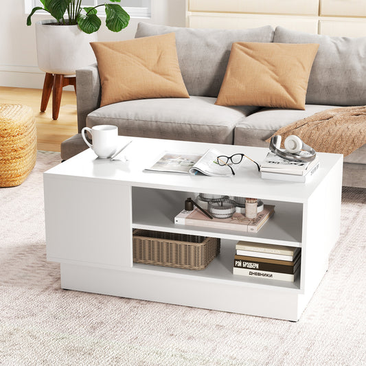 Contemporary Coffee Table with Dual Open Shelves and Recessed Base