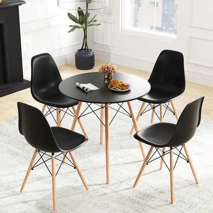 5 Piece Dining Set with Solid Wood Legs in Black for Modern Kitchens