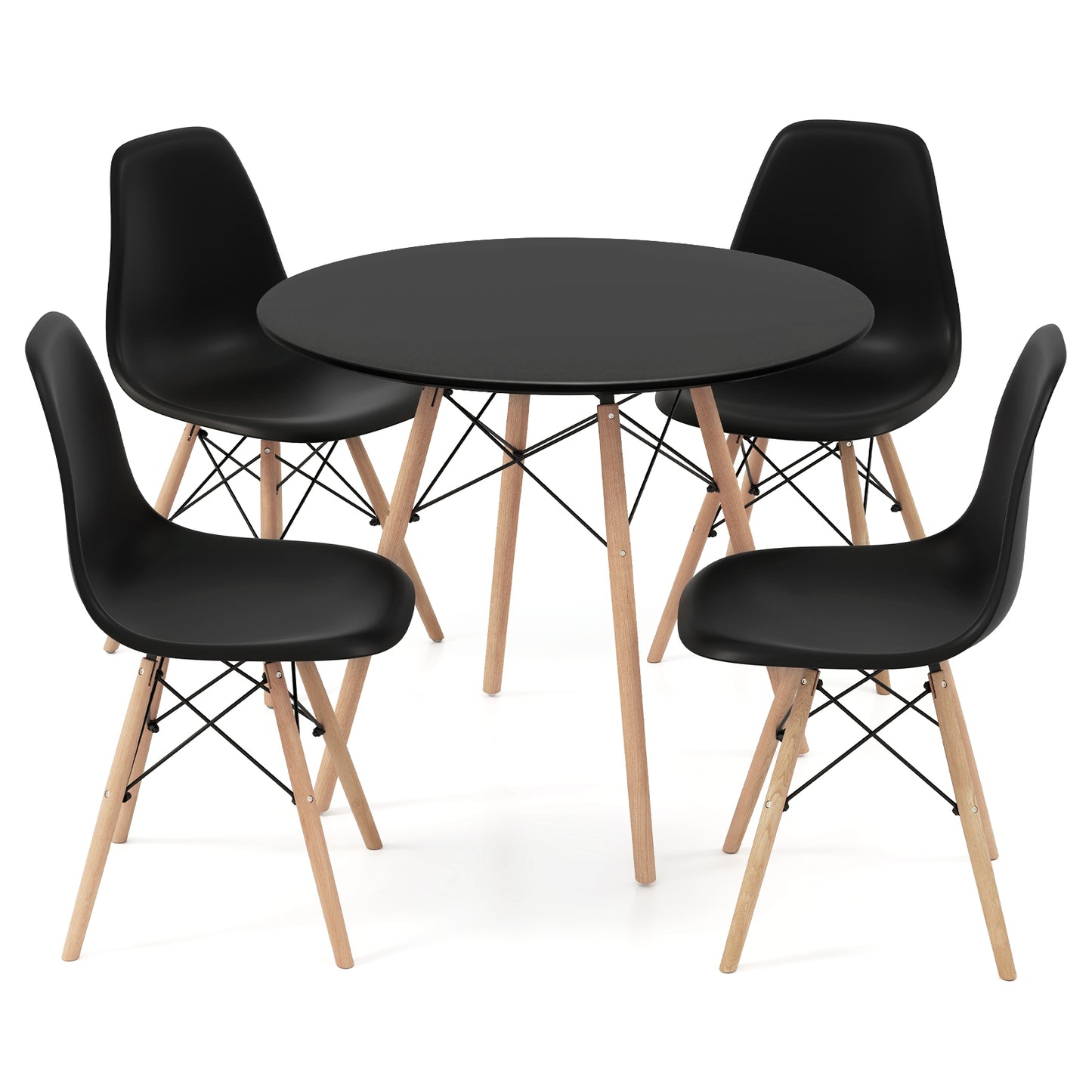 5 Piece Dining Set with Solid Wood Legs in Black for Modern Kitchens