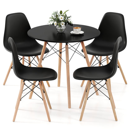 5 Piece Dining Set with Solid Wood Legs in Black for Modern Kitchens